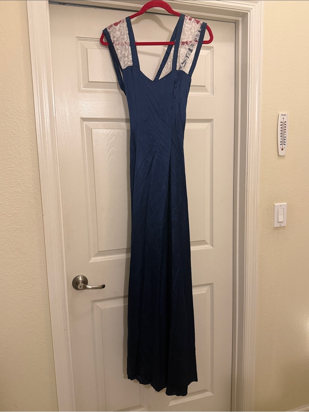 Navy Lace-Trim V-Neck Maxi Dress
